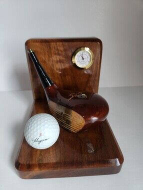 Vtg MacGregor Ben Hogan BAP Wood Office Desktop Decor Clock Business Card Holder